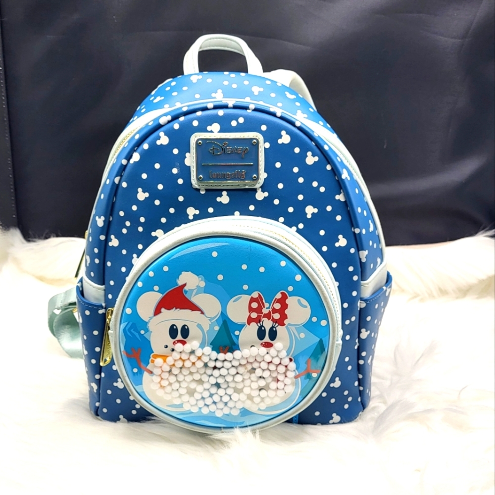 Disney Loungefly Mickey and Minnie snow global backpack